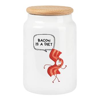 Bacon-Diät-Cartoon - Keksdose mit Holzdeckel - Weiß - Vorne