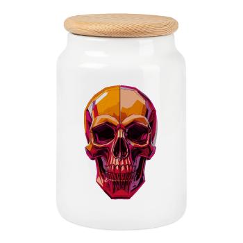 Polygon Skull – Geometrisches Schädelmotiv - Keksdose mit Holzdeckel - Weiß - Vorne