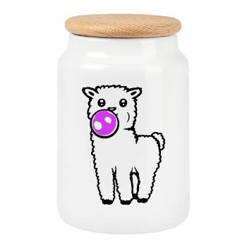 Llama Bubblegum Full Body Standing Frontal Cute Cool - Cookie Jar with Wooden Lid - white - Front