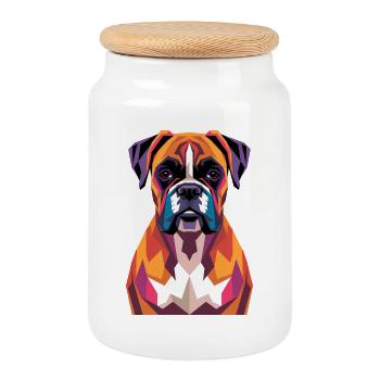 Farbenfroher geometrischer Boxerhund - Keksdose mit Holzdeckel - Weiß - Vorne