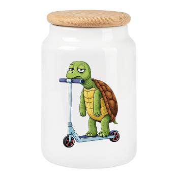 Süße Schildkröte Cartoon langweilig Roller Scooter - Keksdose mit Holzdeckel - Weiß - Vorne