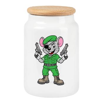 Armed Mouse Ranger - Cookie Jar with Wooden Lid - white - Front