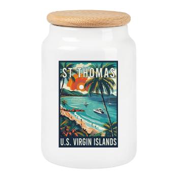 Découvrez l’art de voyage vintage tropical de St. Thomas - Boîte à biscuits avec couvercle en bois - blanc - Devant
