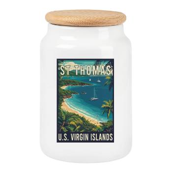 Art de voyage vintage tropical St. Thomas - Boîte à biscuits avec couvercle en bois - blanc - Devant