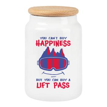 Happiness Ski Snowboard Mountains Slope - Cookie Jar with Wooden Lid - white - Front