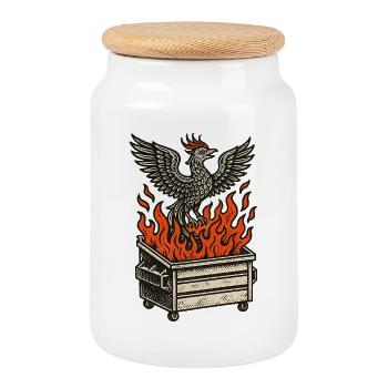 Phoenix Rising From Fire Dumpster - Cookie Jar with Wooden Lid - white - Front