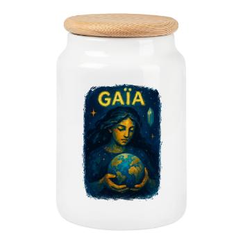 Gaïa - Mère Nature - Arbre de Vie - Boîte à biscuits avec couvercle en bois - blanc - Devant