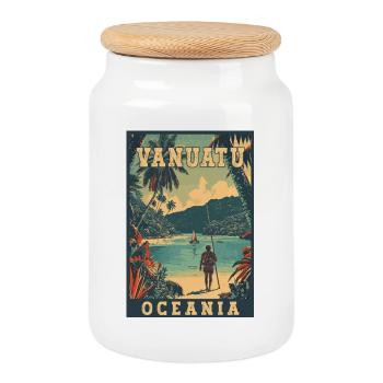 Explorez le Vanuatu en Océanie : Paradis tropical - Boîte à biscuits avec couvercle en bois - blanc - Devant