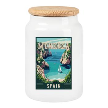 Discover Serenity in Menorca - Spain - Cookie Jar with Wooden Lid - white - Front