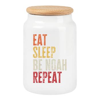 Eat Sleep Be Noah Repeat Retro Name - Cookie Jar with Wooden Lid - white - Front