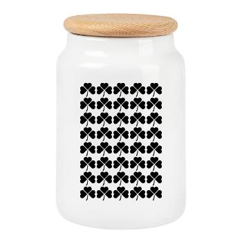 Irish Clover pattern design - Cookie Jar with Wooden Lid - white - Front