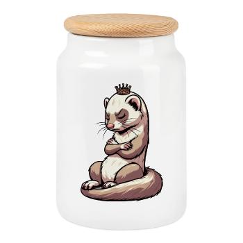 Furet Ferret Holder Furet Propriétaire - Boîte à biscuits avec couvercle en bois - blanc - Devant