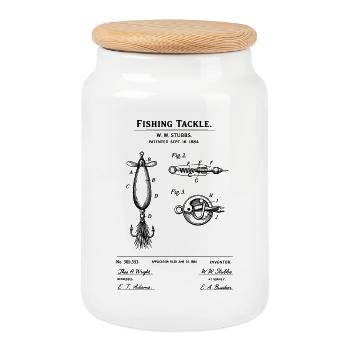 Fishing Tackle 1884 Patent Print - Cookie Jar with Wooden Lid - white - Front
