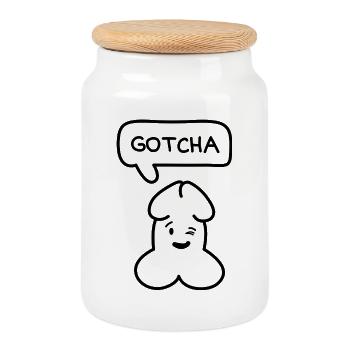 funny Junior 'Gotcha' emoticon - Cookie Jar with Wooden Lid - white - Front