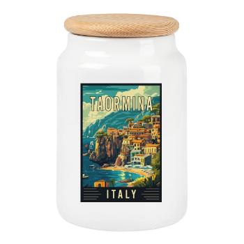 Découvrez la beauté de Taormina en Italie - Boîte à biscuits avec couvercle en bois - blanc - Devant