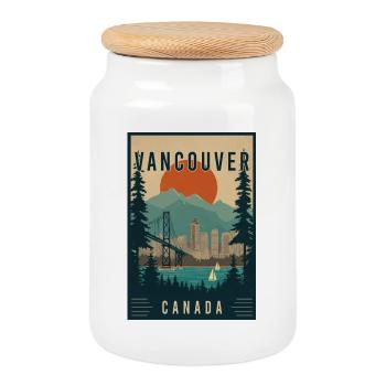 Découvrez la ville du Nord-Ouest Pacifique de Vancouver au Canada - Boîte à biscuits avec couvercle en bois - blanc - Devant
