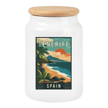 Entdecken Sie die Kanarischen Inseln und Teneriffa in Spanien - Keksdose mit Holzdeckel - Weiß - Vorne