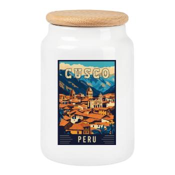 Découvrez Cusco dynamique au Pérou - Travel Art - Boîte à biscuits avec couvercle en bois - blanc - Devant