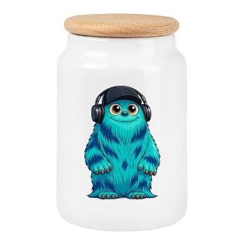 Monster Fluffonster® - DJ Fluffo - Boîte à biscuits avec couvercle en bois - blanc - Devant