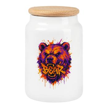 Grizzly Bear Graffiti Streetwear Design - Cookie Jar with Wooden Lid - white - Front