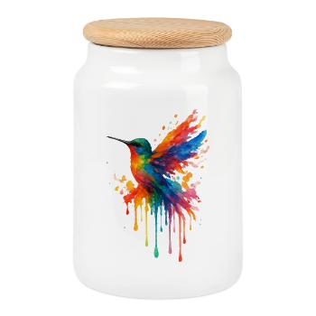 Hummingbird Pop Art Watercolor - Cookie Jar with Wooden Lid - white - Front