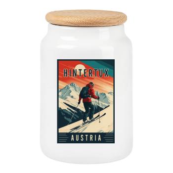 Explorez le village alpin de Hintertux en Autriche - Boîte à biscuits avec couvercle en bois - blanc - Devant