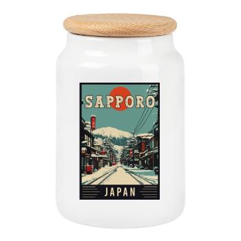 Discover Captivating City of Sapporo in Japan - Cookie Jar with Wooden Lid - white - Front