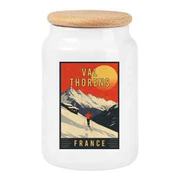 Découvrez le Paradis du ski alpin à Val Thorens, France - Boîte à biscuits avec couvercle en bois - blanc - Devant