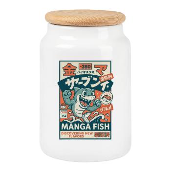 Manga Fish - Cookie Jar with Wooden Lid - white - Front