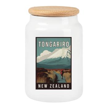 Experience Tongariro in New Zealand - Cookie Jar with Wooden Lid - white - Front
