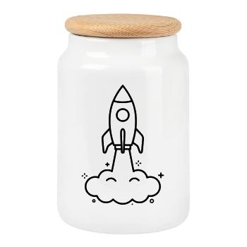 Résumé de Nuages Fusées Kawaii - Boîte à biscuits avec couvercle en bois - blanc - Devant
