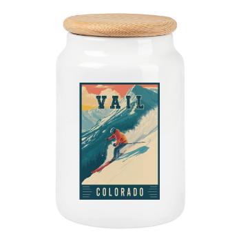 Experience Mountain Ski Town Vail in Colorado - Cookie Jar with Wooden Lid - white - Front