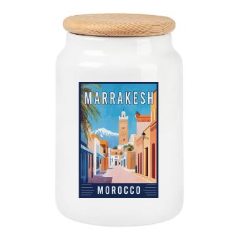Discover Vibrant Souks of Marrakesh in Morocco - Cookie Jar with Wooden Lid - white - Front