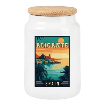 Experience Mediterranean Charm of Alicante Spain - Cookie Jar with Wooden Lid - white - Front