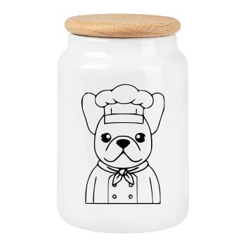 Résumé du Frenchie Chef Baker - Boîte à biscuits avec couvercle en bois - blanc - Devant