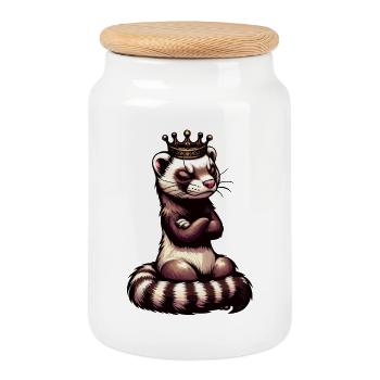 Furet Ferret Holder Furet Propriétaire - Boîte à biscuits avec couvercle en bois - blanc - Devant