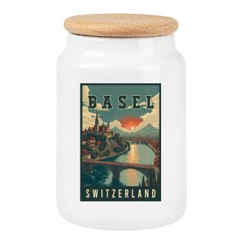 Entdecken Sie die Flussstadt Basel in der Schweiz - Keksdose mit Holzdeckel - Weiß - Vorne