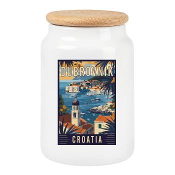 Erleben Sie das Mittelmeer-Dubrovnik in Kroatien - Keksdose mit Holzdeckel - Weiß - Vorne