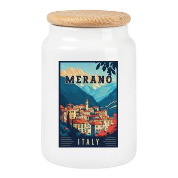 Experience Breathtaking Merano in Italy - Cookie Jar with Wooden Lid - white - Front