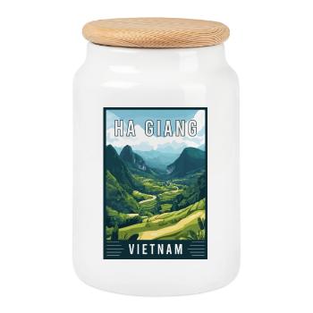 Découvrez les majestueux paysages de Ha Giang au Vietnam - Boîte à biscuits avec couvercle en bois - blanc - Devant