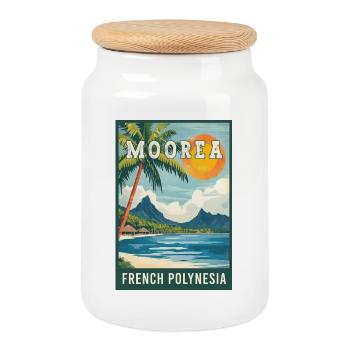 Explorez les Moorea tropicaux en Polynésie française - Boîte à biscuits avec couvercle en bois - blanc - Devant