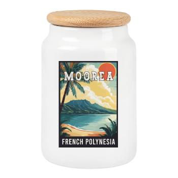 Découvrez les Moorea tropicales en Polynésie française - Boîte à biscuits avec couvercle en bois - blanc - Devant