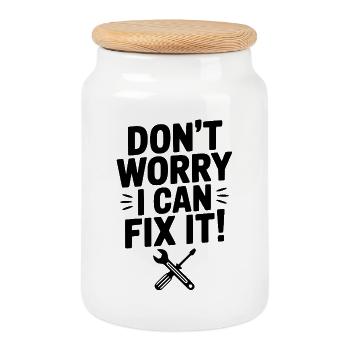 Ne t’inquiète pas, je peux arranger ça ! - Boîte à biscuits avec couvercle en bois - blanc - Devant