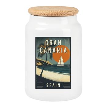 Erleben Sie die Kanarischen Inseln und Gran Canaria, Spanien - Keksdose mit Holzdeckel - Weiß - Vorne