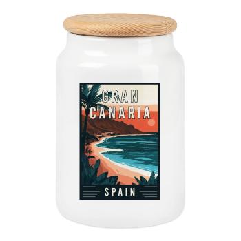 Découvrez les îles Canaries et Gran Canaria en Espagne - Boîte à biscuits avec couvercle en bois - blanc - Devant