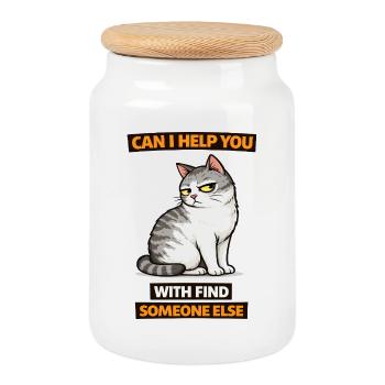 Moody Cat Help Find Someone Else - Cookie Jar with Wooden Lid - white - Front