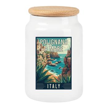 Découvrez la splendeur de la côte Polignano a Mare Italy - Boîte à biscuits avec couvercle en bois - blanc - Devant