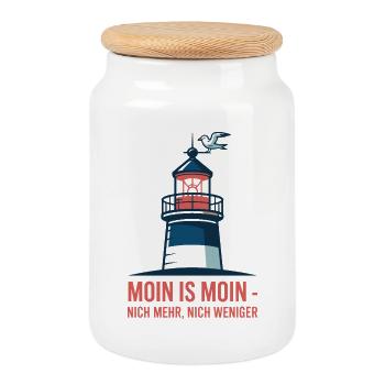  Moin Is Moin Nich Mehr Nich Weniger Nordsee - Keksdose mit Holzdeckel - Weiß - Vorne