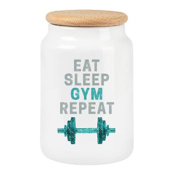 Eat Sleep Gym Repeat Fitnessstudio Bodybuilder - Cookie Jar with Wooden Lid - white - Front