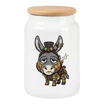 Donkey Cyborg Steampunk Top Hat Steam - Keksdose mit Holzdeckel - Weiß - Vorne